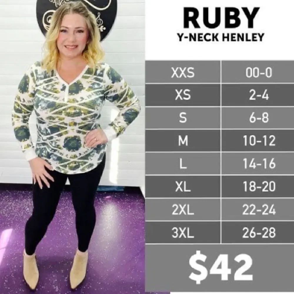 Lularoe Blue Ruby Henley Tee - Picture 5 of 5